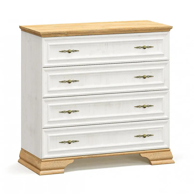 Comoda cu 4 sertare Jaden, Stejar Auriu alb antic, 94x39x88 cm - Alb