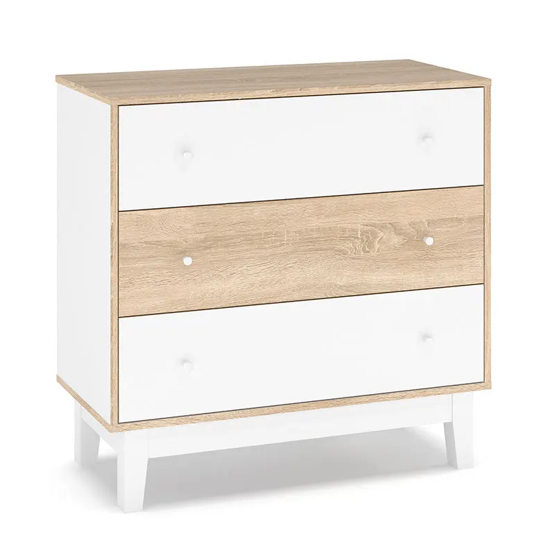 Comoda cu 3 sertare Awell, Sonoma-alb, 90x44x88 cm - Alb
