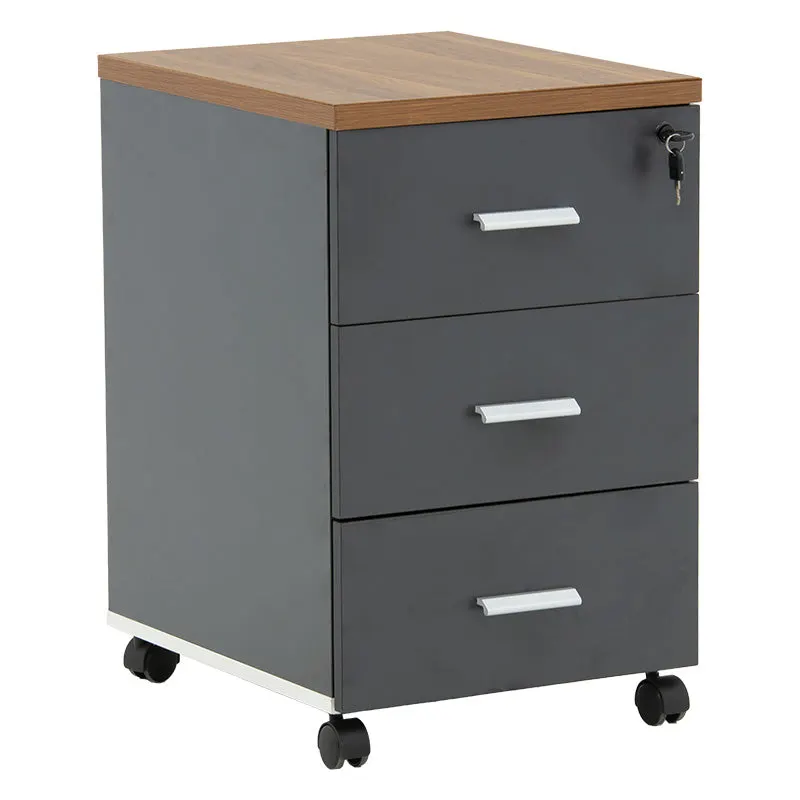 Corp mobil pe roti Oscar cu cheie, 3 sertare, nuc - antracit, 40x48x63 cm - Nuc