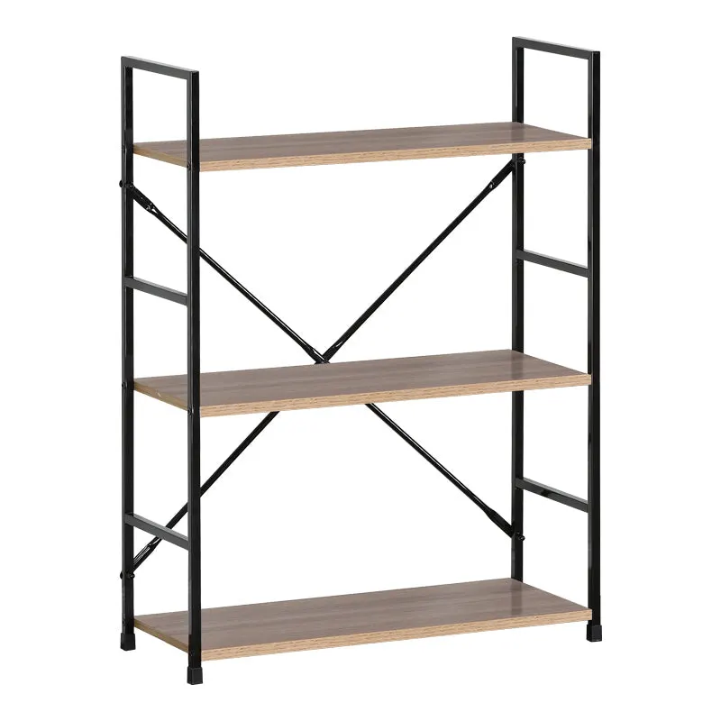Biblioteca-raft Manlo Natural-otel, negru, 59x24x80 cm - Stejar