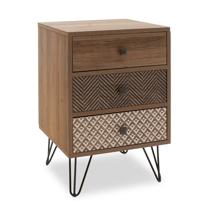 Noptiera Boho cu 3 sertare, nuc, 40x40x59 cm - Nuc