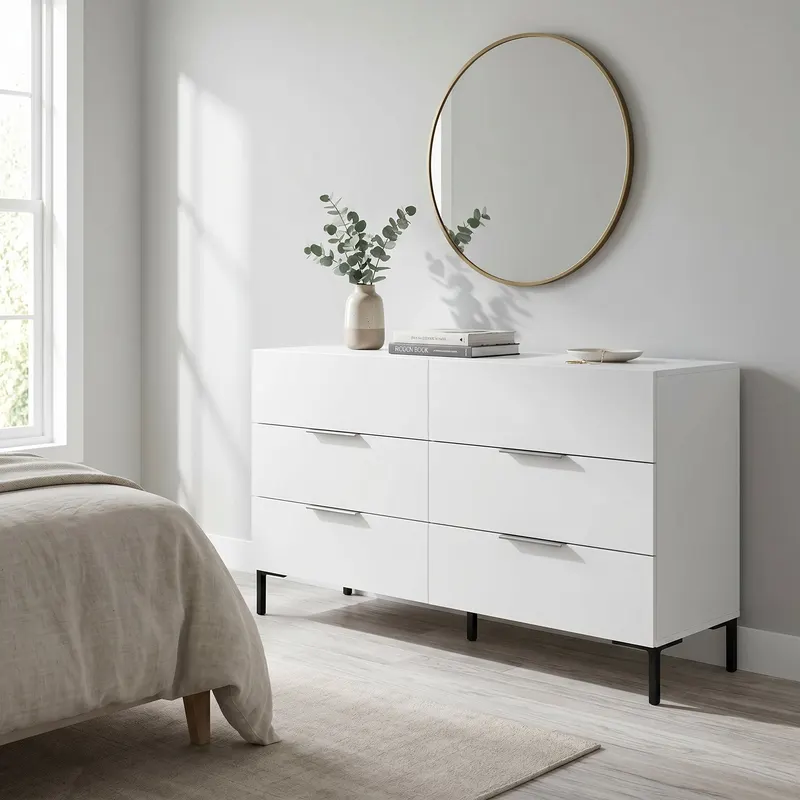 Comoda SFN-1760-DD-1 Home Collection® Oryana, 3 sertare, Alb - Nuc, 140x81x44 cm - Alb