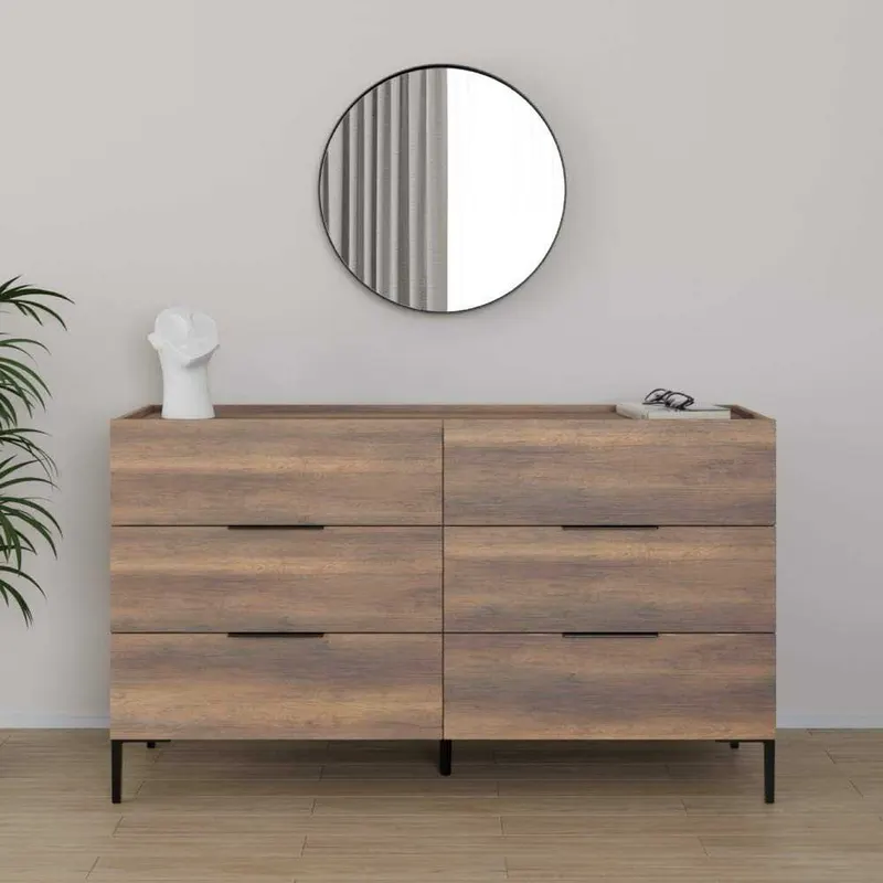 Comoda SFN-1760-DD-1 Home Collection® Oryana, 3 sertare, Alb - Nuc, 140x81x44 cm - Nuc