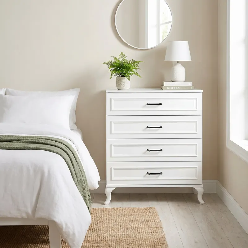 Comoda SFN-1004-DD-1 Home Collection® Country, 4 sertare, Alb, 90x89x45 cm - Alb