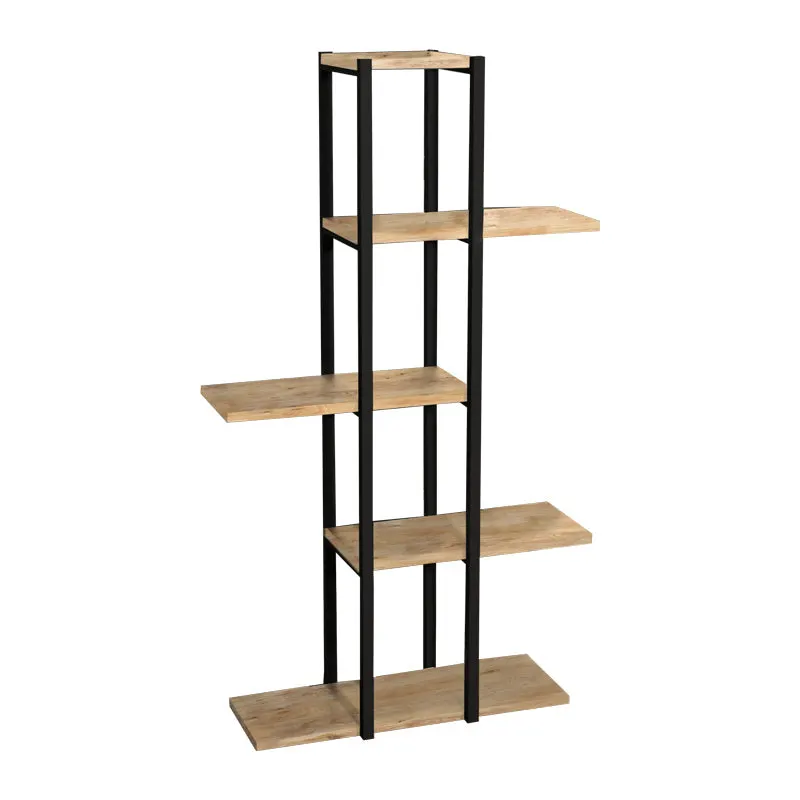 Biblioteca Ploko stejar melamin-negru metalic, 60x24x110 cm - Negru
