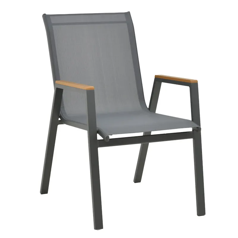 Scaun exterior Azelie Gri inchis tex Marone-picioare de aluminiu Gri inchis-brate din lemn de fag, 77x55x94 cm - Negru