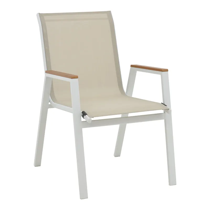 Scaun exterior Azelie Gri inchis tex Marone-picioare de aluminiu Gri inchis-brate din lemn de fag, 77x55x94 cm - Alb