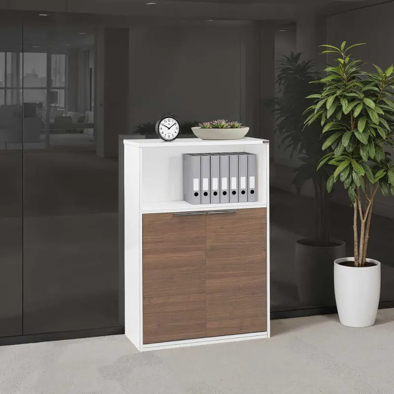Biblioteca NKT-23-NB-1 Home Collection® New York cu 2 usi si incuietoare, Alb - Nuc, 76x111x34 cm - Alb - Nuc