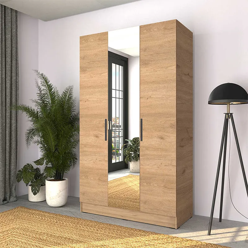 Dulap Haine GRA-730-FF-3 Home Collection® Trendline cu 3 usi si oglinda, Alb - Stejar, 120x207x53 cm - Stejar