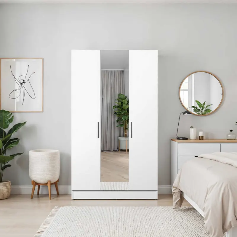 Dulap Haine GRA-730-FF-3 Home Collection® Trendline cu 3 usi si oglinda, Alb - Stejar, 120x207x53 cm - Alb