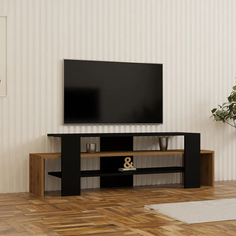 Comoda TV Lenour, Sonoma-Negru, 150x35x45 cm - Sonoma-Negru
