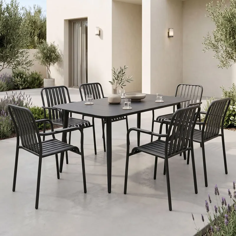 Set de sufragerie exterior Heven Vista, 7 piese, 120x70x72 cm - Negru