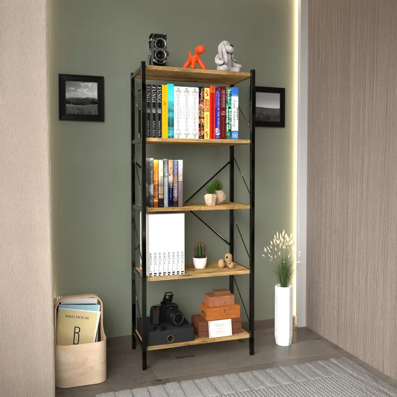 Biblioteca Bimblem, metal, 60x30x150 cm - Stejar-Negru