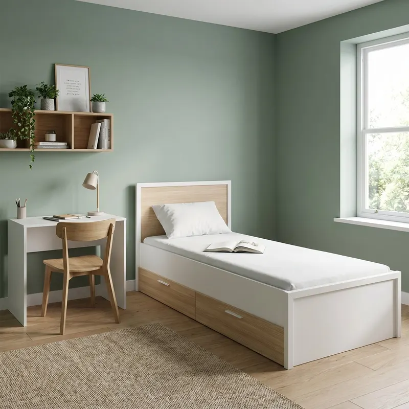 Pat de o persoana KRC-1402-MB-2 Home Collection® London cu sertare, Alb, 113x103x204 cm - Alb