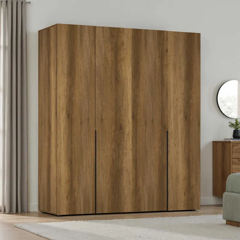 Dulap Haine GRD-1740-DD-3 Home Collection® Oryana cu 4 usi cu rafturi si umerasi, 180x210x62 cm - Nuc