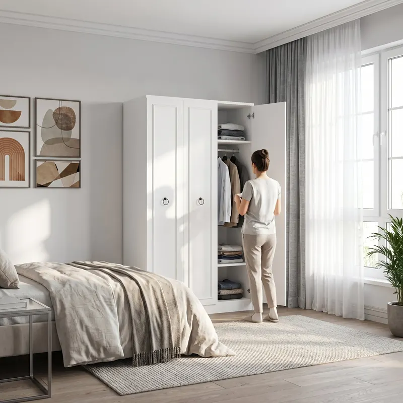 Dulap Haine GRD-1330-BB-2 Home Collection® Hampton, 3 usi, Alb, 103x185x52 cm - Alb