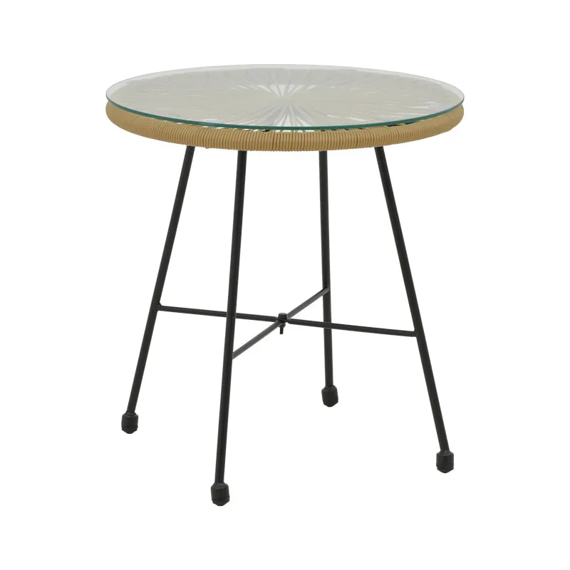 Masa Acapulco negru din metal cu ratan, Natural, 50x50x50 cm - Negru