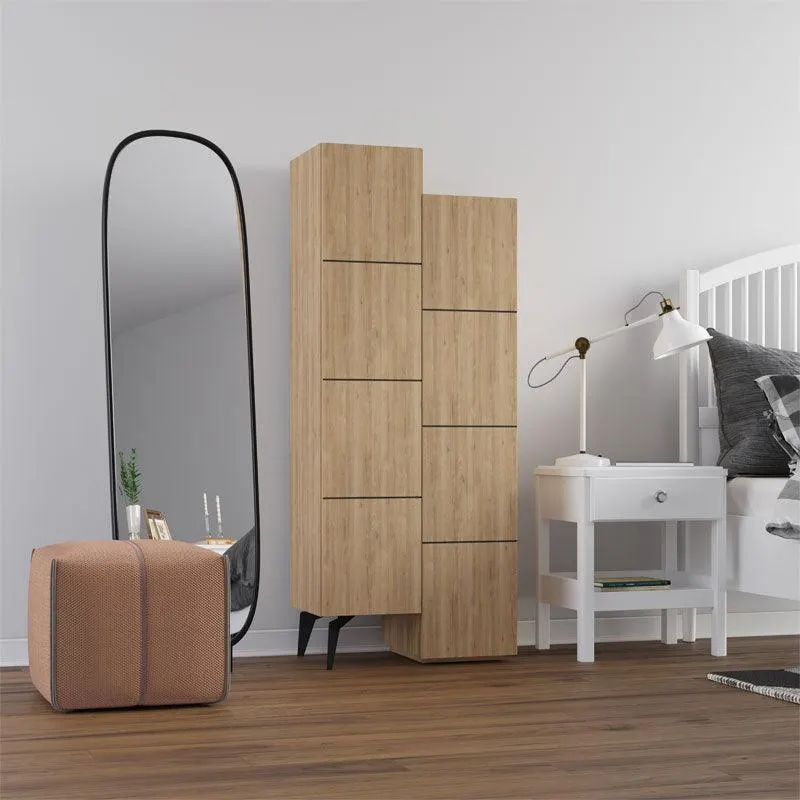 Dulap multifunctional Romane cu 2 usi, Alb - Natural, 63x38x155 cm - Natural