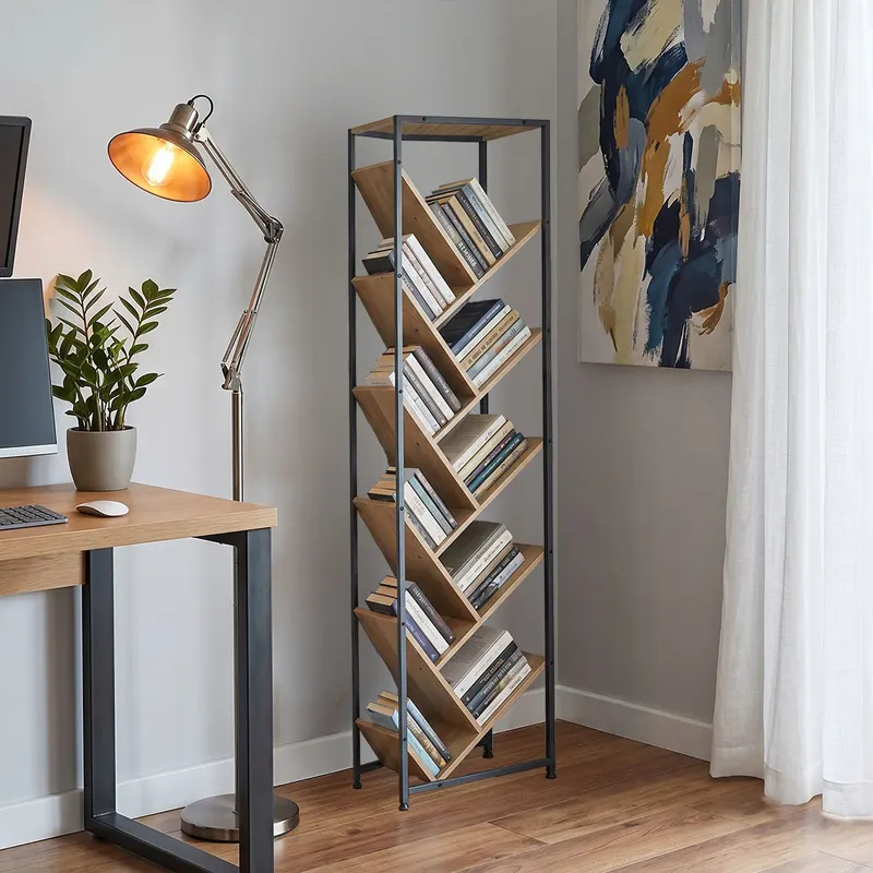 Orunta stejar-negru metal Bibliotecă, Wild Oak - Negru, 40x27x150 cm - Wild Oak-Negru