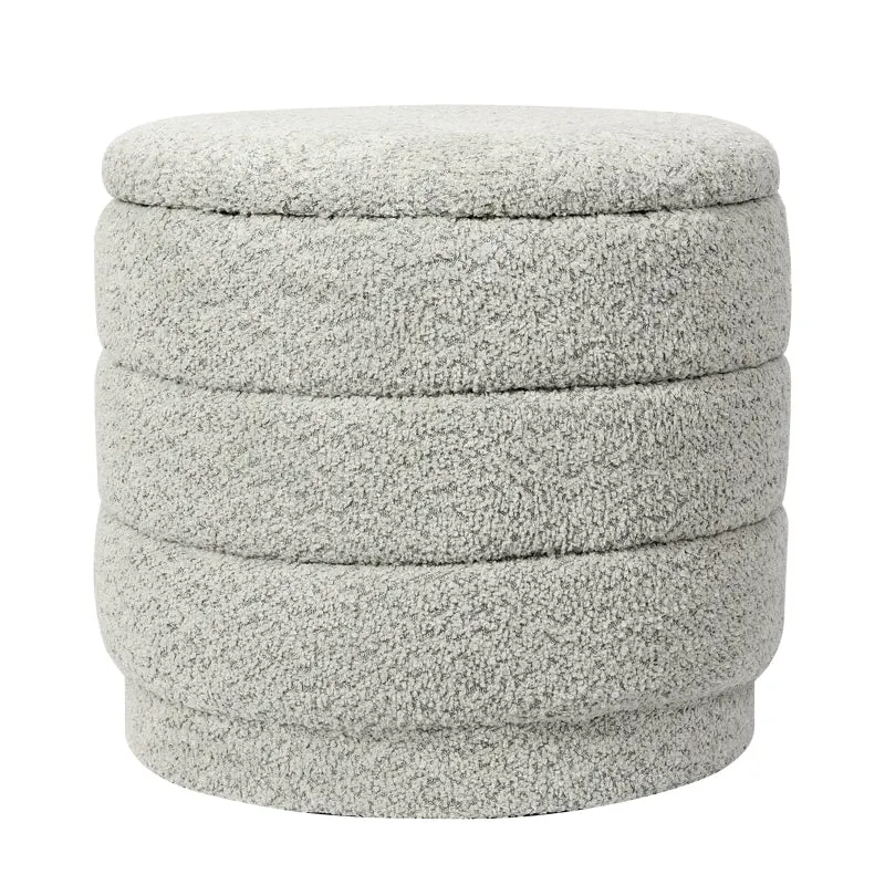 Taburet cu spațiu de depozitare Bettia stofă teddy, Diverse culori, Ø41x39 cm - Mentă