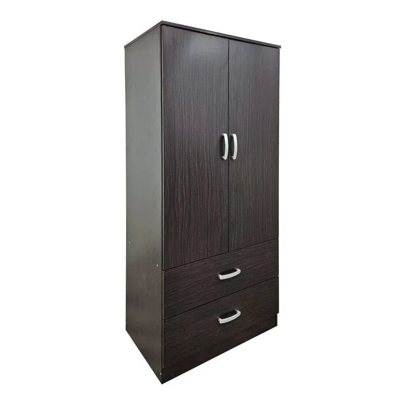 Dulap de haine Alvia cu 2 uși și 2 sertare, Diverse culori, 80x52x180 cm - WENGE