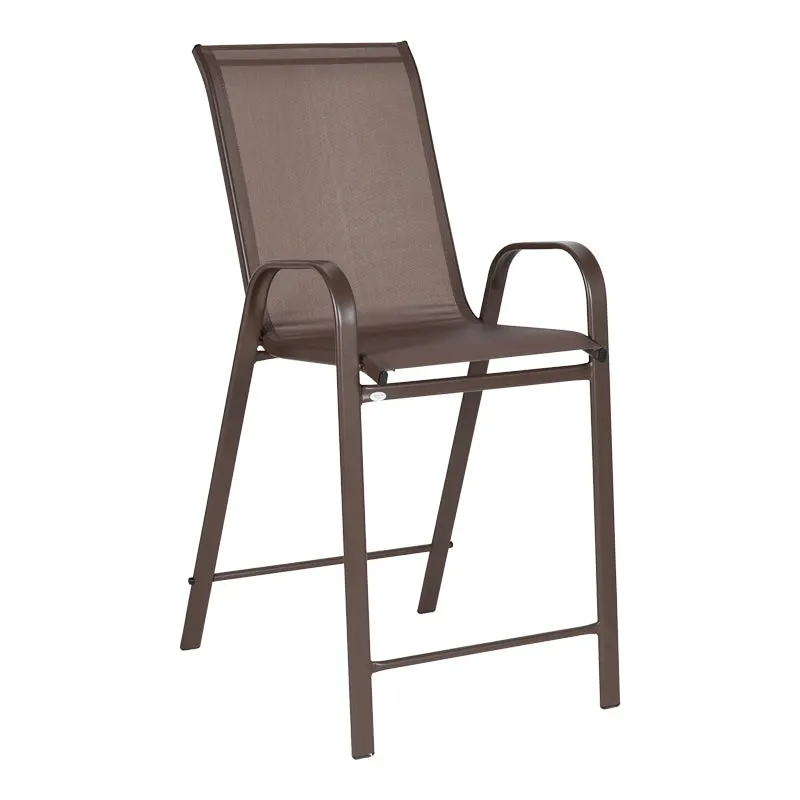 Scaun de bar mediu Calan, metal si textilena, Gri inchis - Maro inchis - Maro deschis, 55x70x114 cm - Maro inchis