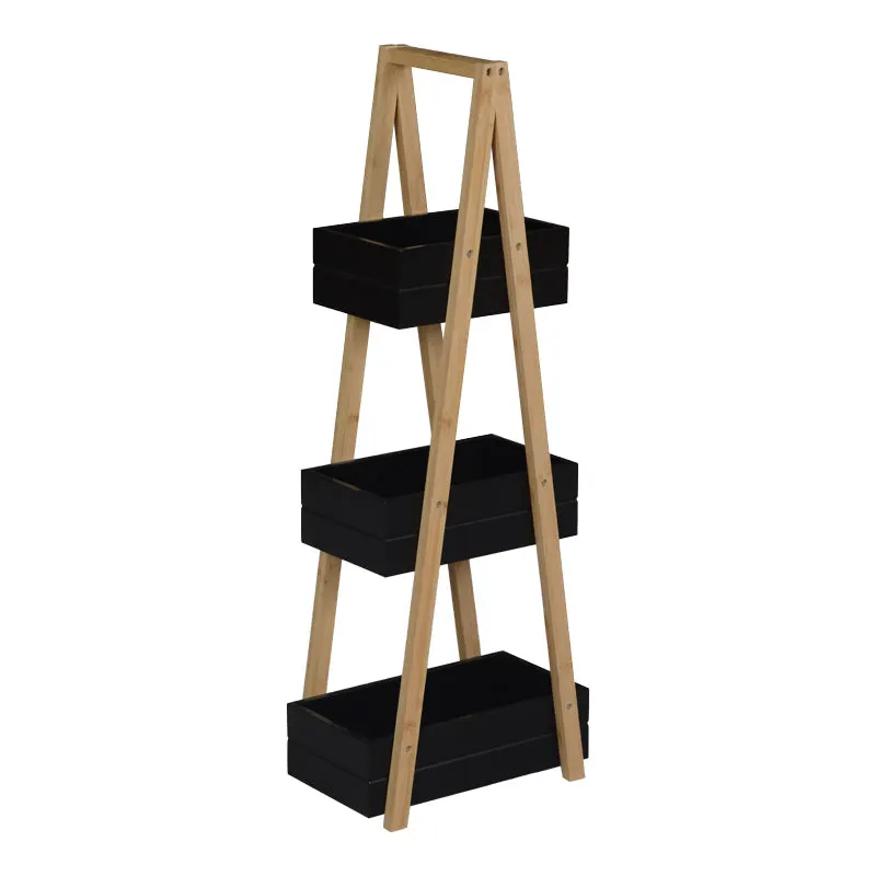Raft de podea Tercy, Bambus, 30x18x80 cm - Negru-Natur