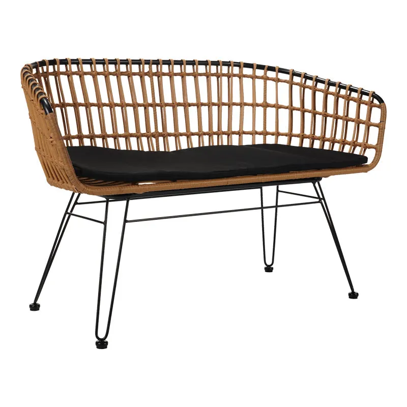 Canapea 2 locuri cu Naoki, Negru/Bej, Metal/Textil, 120x55x79 cm - Negru