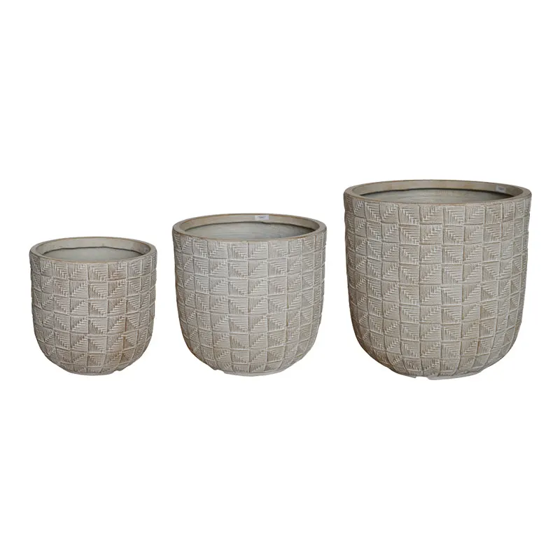 Set Ghivece Ceramice Kallena, Gri-Bej, Diverse - Set de 3 Bucăți, 45x45x44 cm - Gri