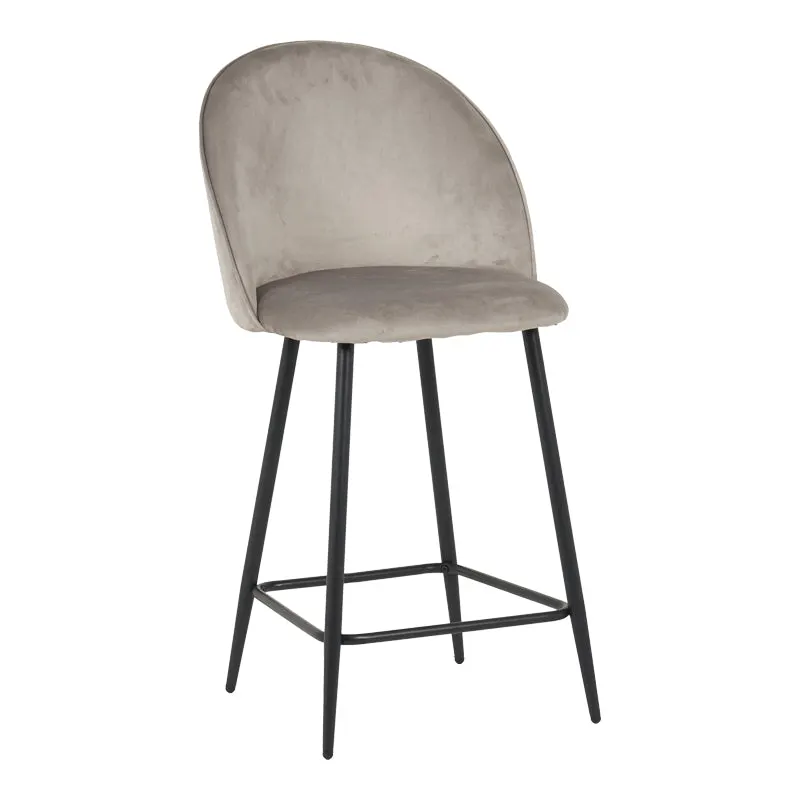 Scaun de bar cu înălțime medie, Perch, Catifea, Negru, 50x43x99 cm - Negru