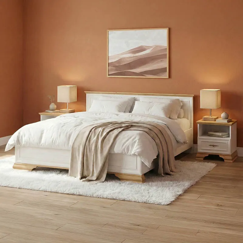 Set dormitor Jaden, Lemn, Set 3 piese, Pat 160x200 cm - Alb