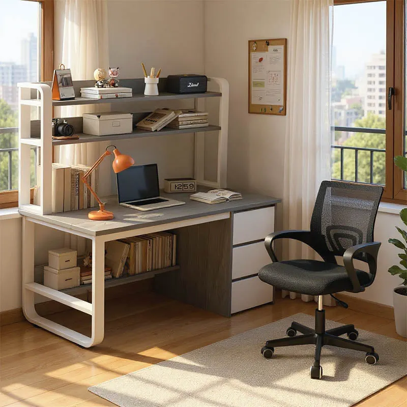 Set mobilier birou Soco-Berto II, Lemn, Set 2 piese, Birou 120x60x75 cm + Scaun 45x53x87 cm - Alb