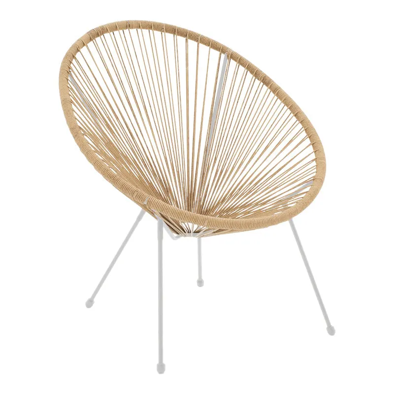 Fotoliu Acapulco, Metal și Rattan Natural, Alb-Natur, 68x74x84 cm - Alb