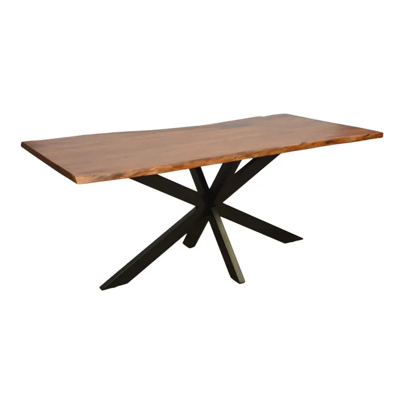 Masă din lemn masiv Lenoua, Lemn Acacia & Metal, Nuc, 180x90x76 cm - Nuc