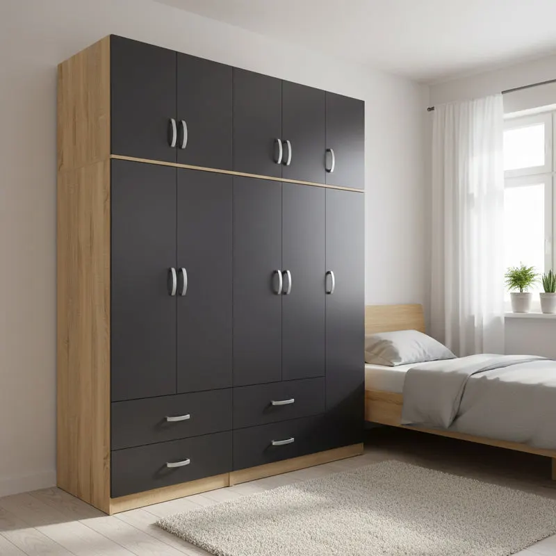 Dulap Athos cu 5 usi si loft, 170x42x240 cm - Sonoma-Antracit