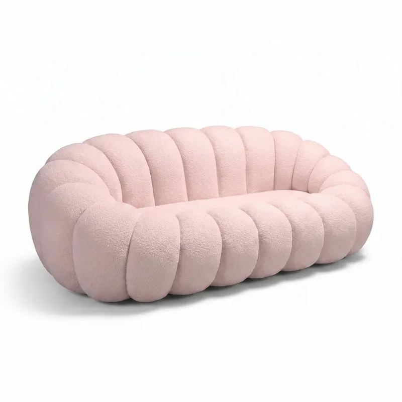 Canapea cu funcție Embrace, Țesătură bouclé, Bej - Roz, 180x105x65 cm - Roz