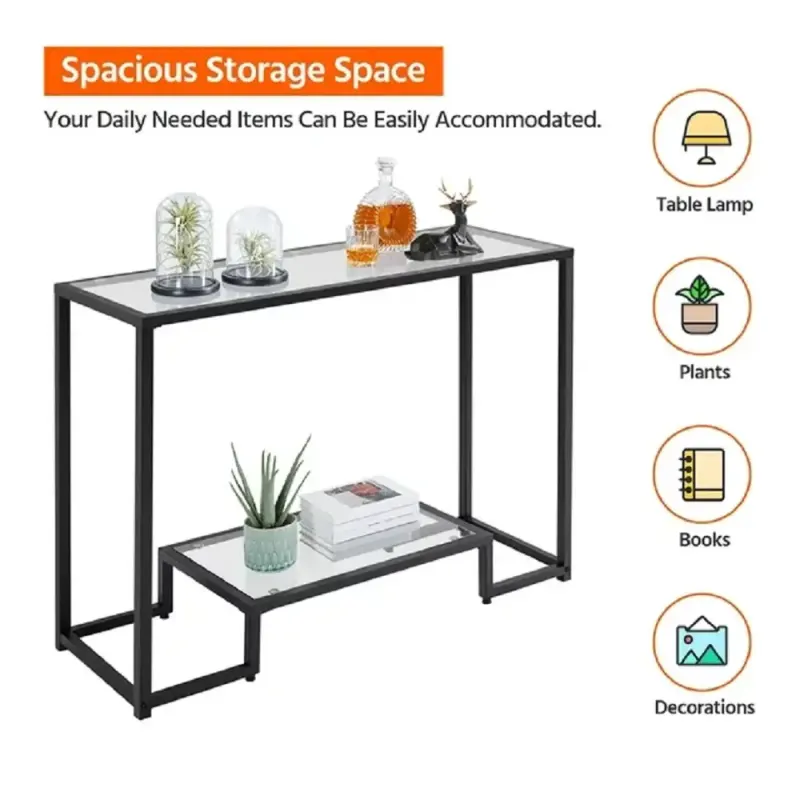 Consola Daria din sticla si metal culoare negru 100 cm
