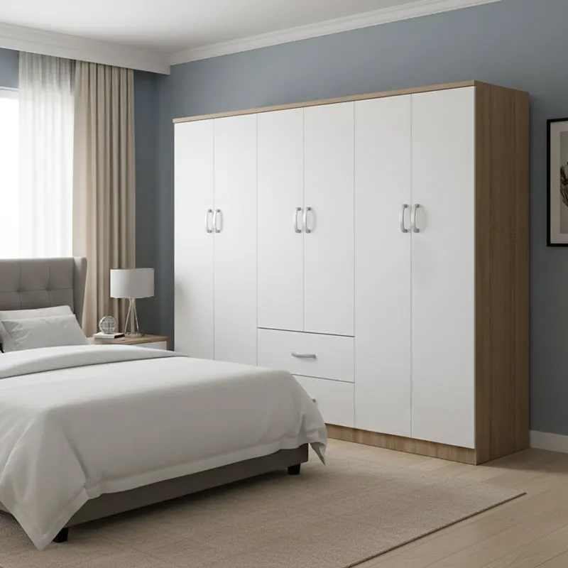 Dulap Athos I cu 6 usi, 200x42x180 cm - Sonoma-Alb