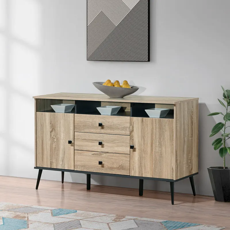 Bufet modern cu sertare Zezan, lemn, sonoma-gri închis, 140x41x80 cm - Stejar