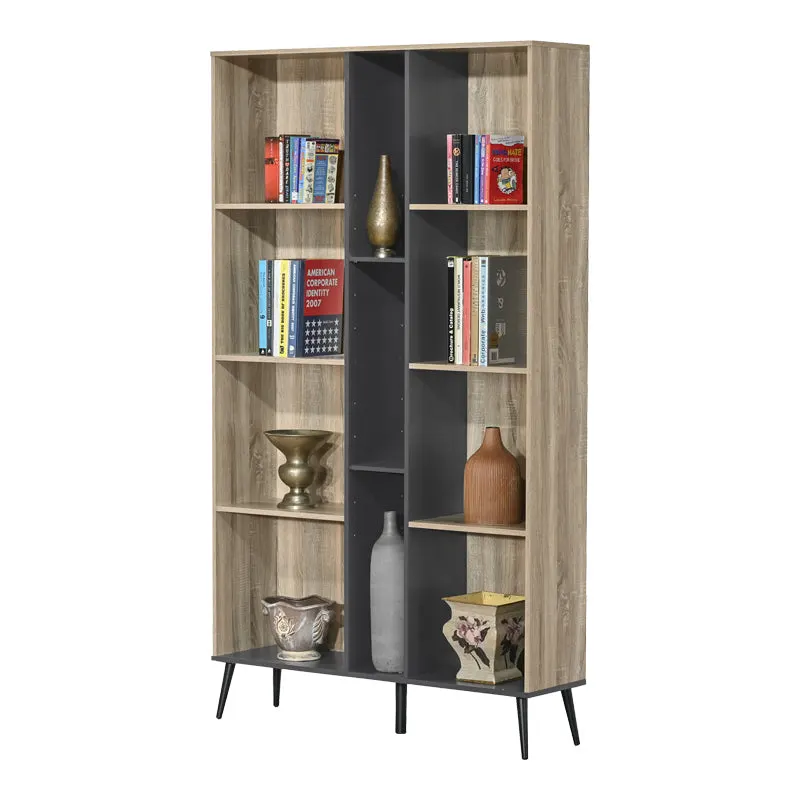 Biblioteca Zezan, lemn și metal, Stejar, 114x30x200 cm - Stejar