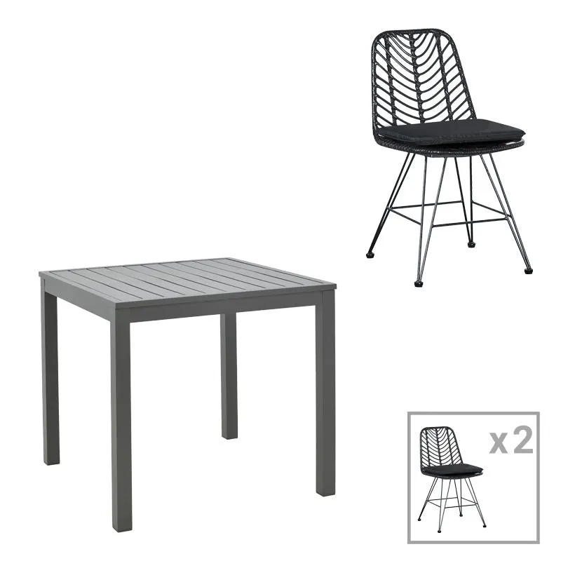 Set de sufragerie cu 3 piese Kliton-Naoki, aluminiu & metal, antracit & negru, 80x80x74 cm - Antracit