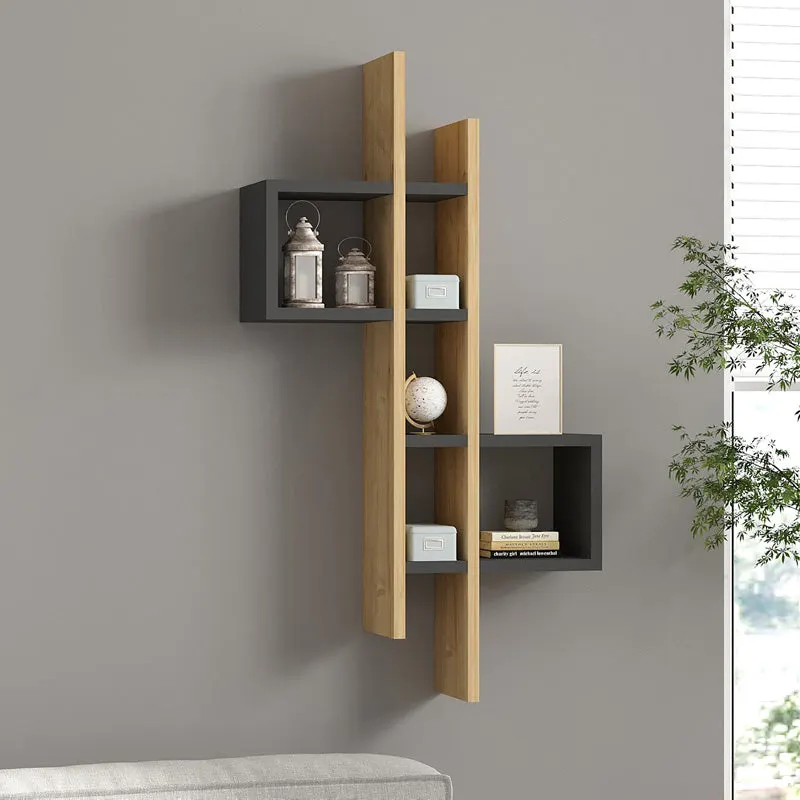 Raft de perete Garel, Lemn, 53x19x108 cm - Stejar-Antracit