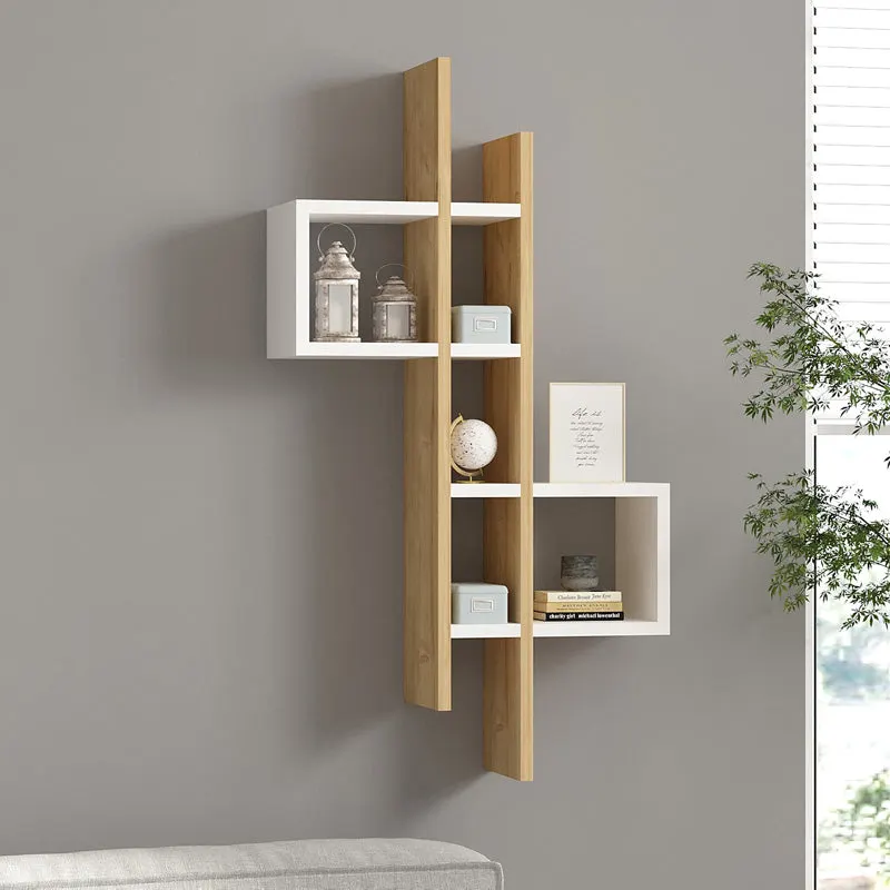 Raft de perete Garel, Lemn, 53x19x108 cm - Stejar-Alb