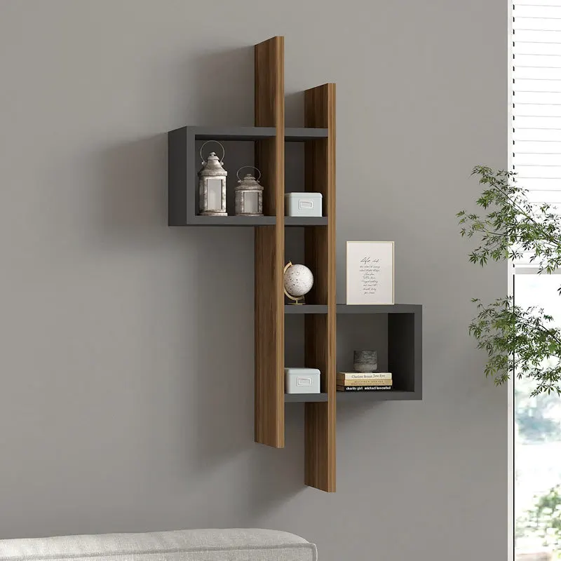 Raft de perete Garel, Lemn, 53x19x108 cm - Nuc-Antracit