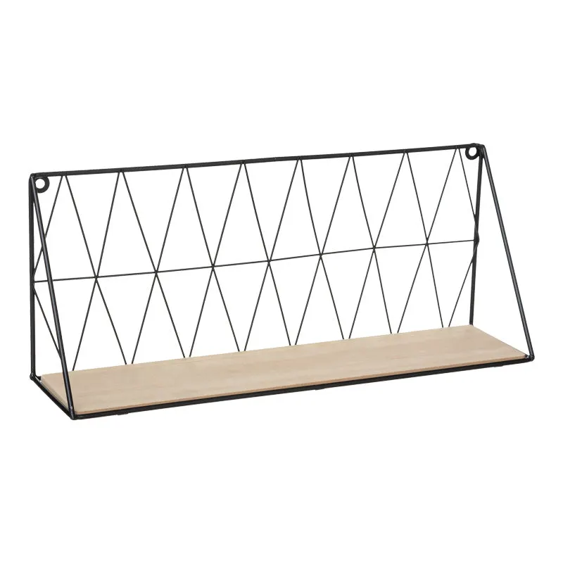 Raft de perete Anneza, Metal si MDF, 48x12x20 cm - Natural-Negru