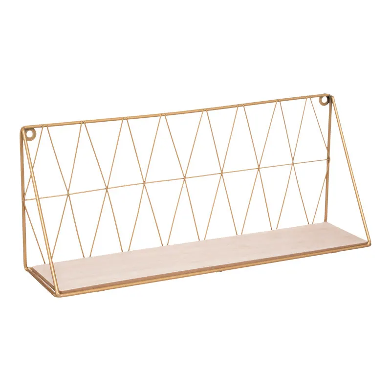 Raft de perete Anneza, Metal si MDF, 48x12x20 cm - Natural-Auriu