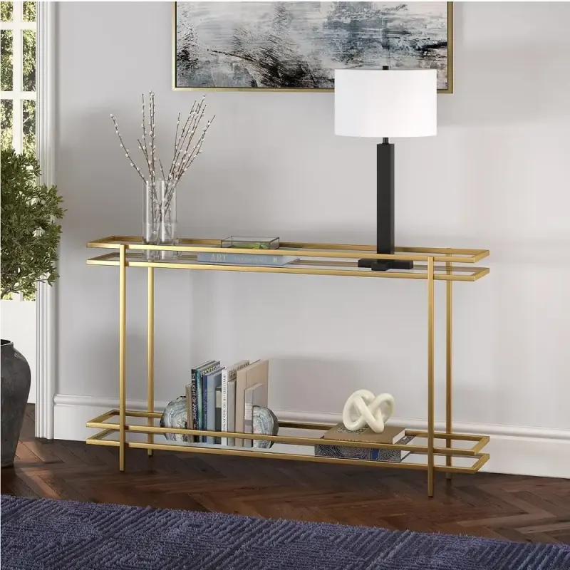 Consola Allison din sticla si metal culoare auriu 120X58X24 cm
