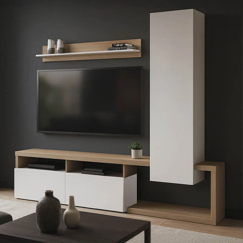 Set mobilier living cu rafturi Leganto, Pal, Alb, 220x35x197 cm - Alb