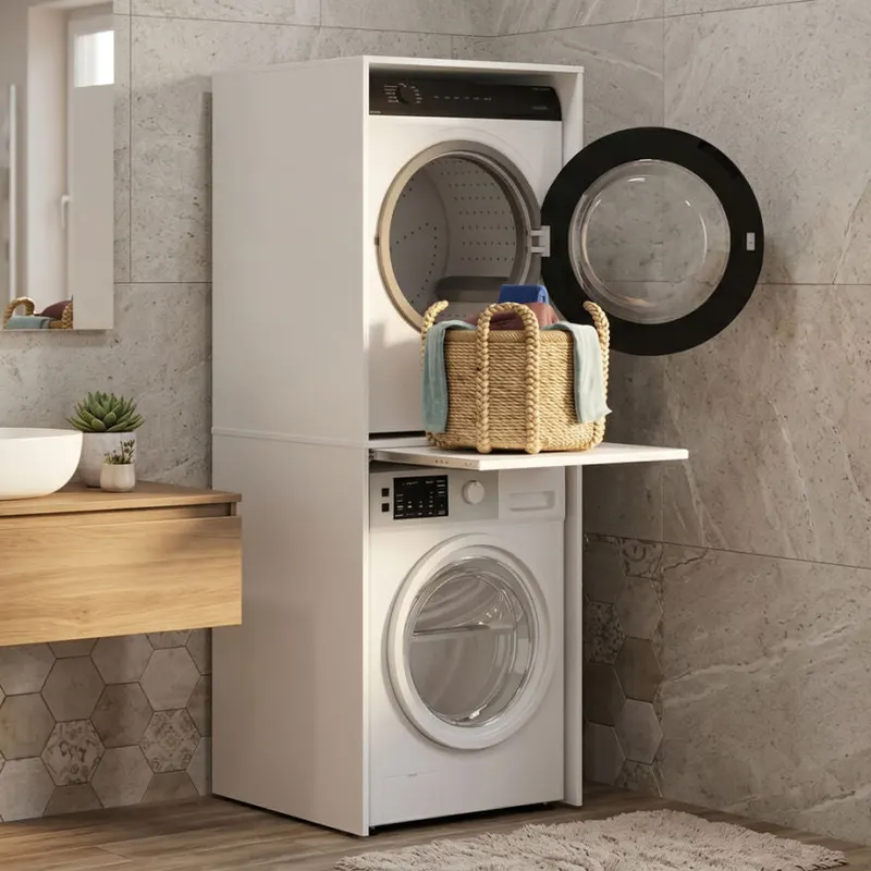Dulap Baie ADR-488-BB-1 Home Collection® pentru Masina de Spalat si Uscator cu Blat Glisant, Alb, 65x182x67 cm - Alb