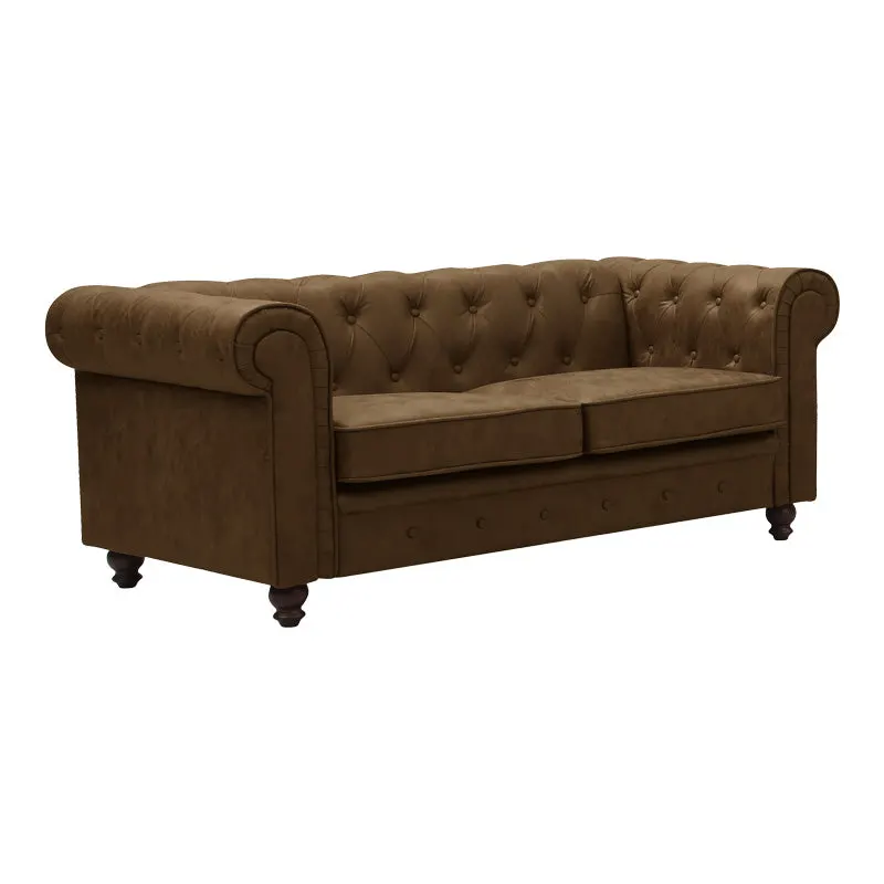 Canapea cu 2 locuri antichizata dintr-un tip incredibil de stofa maro Chesterfield, 160x84x67 cm - Maro